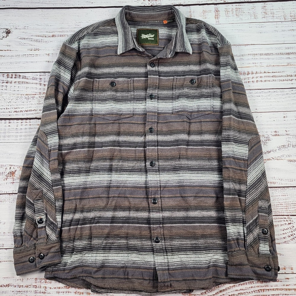 Howler Brothers Rodanthe Flannel Shirt Mens XL Skyline Stripe Sangria Heavy
